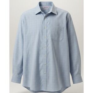 Brooks Brothers Non Iron Men's Dress Shirt 17-34 Blue Check Button Down L/S